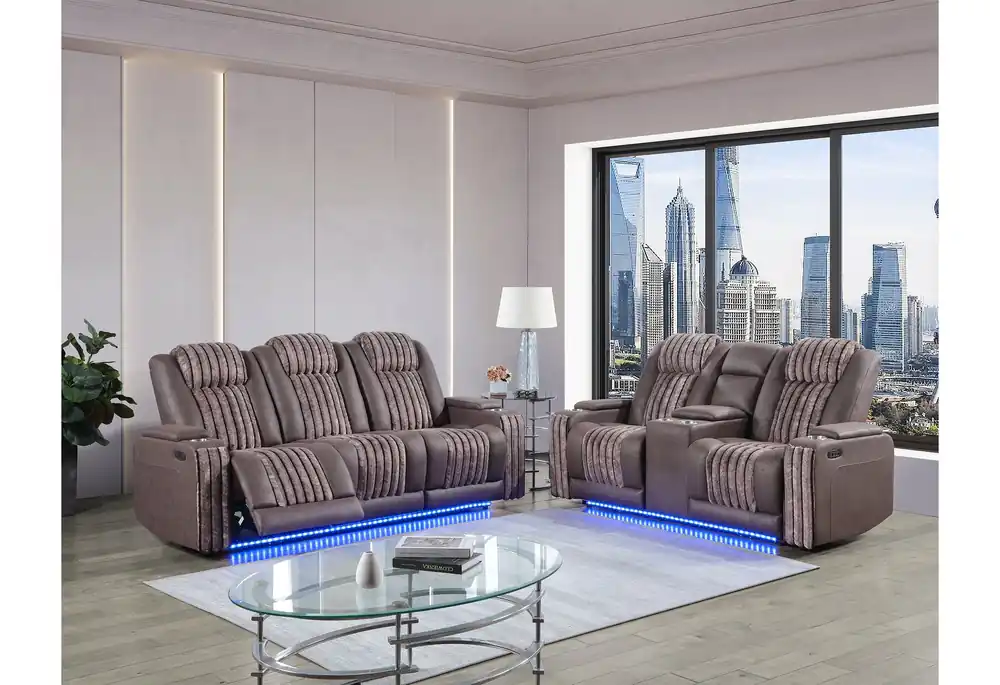 U8000 BROWN PWR REC SOFA/PWR CONSOLE REC LOVESEAT W/PHR - Global Furniture USA
