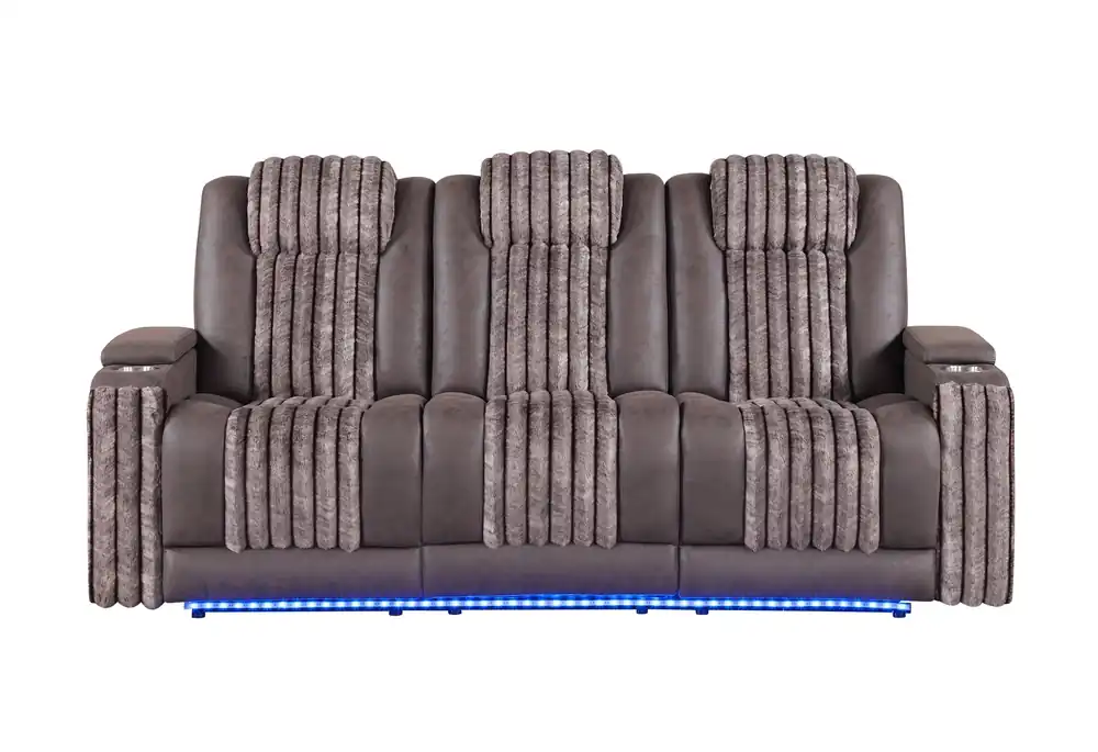 U8000 BROWN PWR REC SOFA W/PHR, DDT, READING LIGHT & LED LIGHT - Global Furniture USA