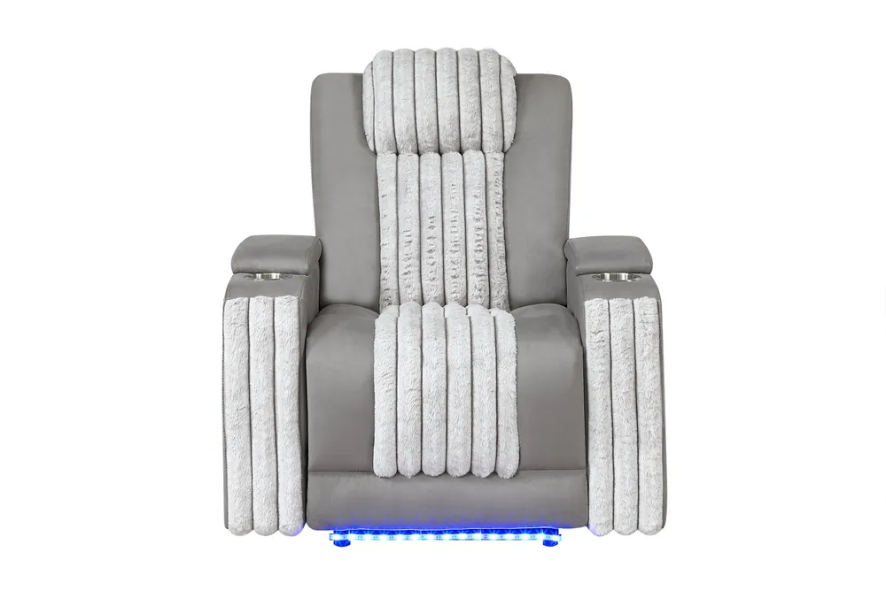 U8000 GREY POWER RECLINER W/ POWER HEADREST & LED LIGHT - Global Furniture USA