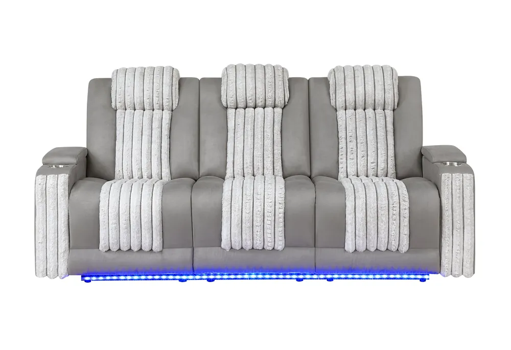 U8000 GREY PWR REC SOFA W/PHR, DDT, READING LIGHT & LED LIGHT - Global Furniture USA