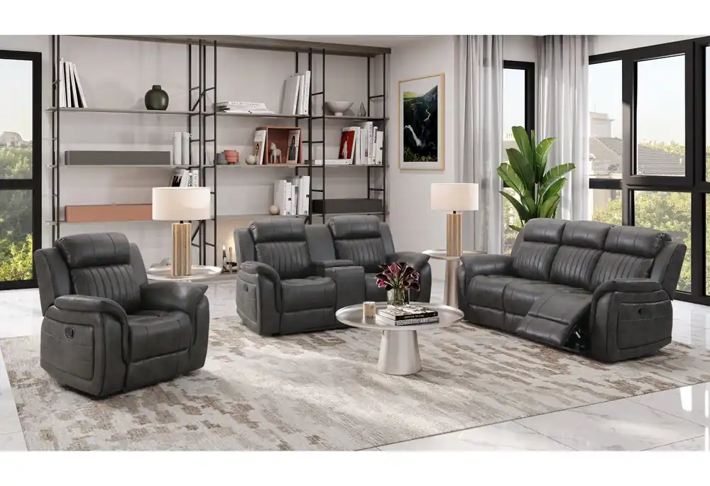 U8517 GREY RECLINING SOFA/CONSOLE RECLINING LOVESEAT/GLIDER RECLINER - Global Furniture USA