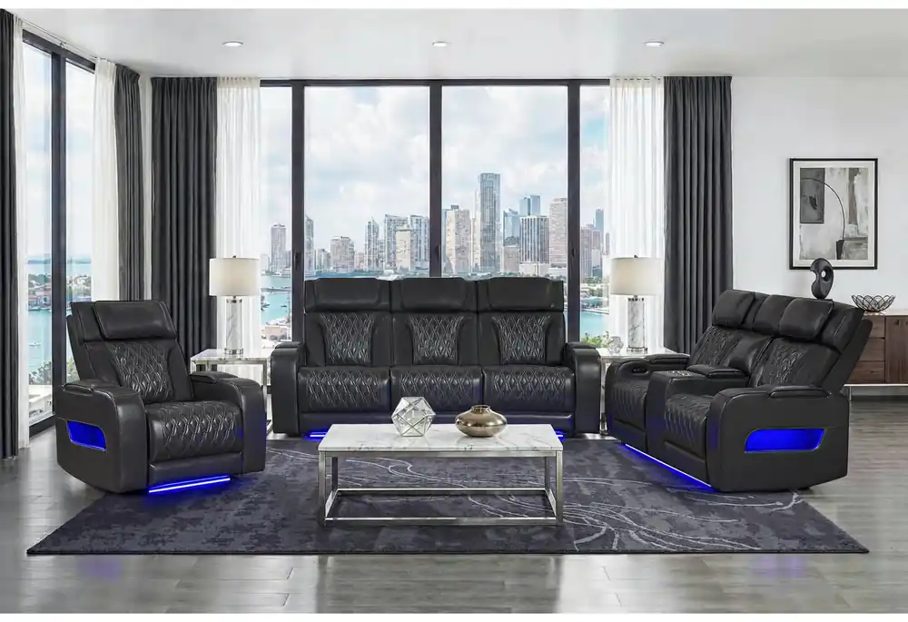 U8611 BLANCHE CHARCOAL P2 PWR REC SOFA/PWR CONSOLE REC LOVESEAT - Global Furniture USA