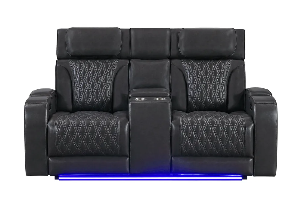 U8611 BLANCHE CHARCOAL PWR CON REC LOVESEAT WITH PHR, LED & SPEAKER - Global Furniture USA