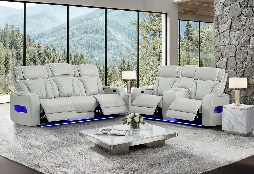 U8611 BLANCHE SILVER P2 PWR REC SOFA/PWR CONSOLE REC LOVESEAT - Global Furniture USA