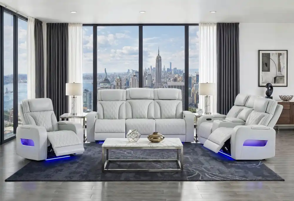 U8611 BLANCHE SILVER P2 PWR REC SOFA/PWR CON REC LOVESEAT/PWR REC - Global Furniture USA