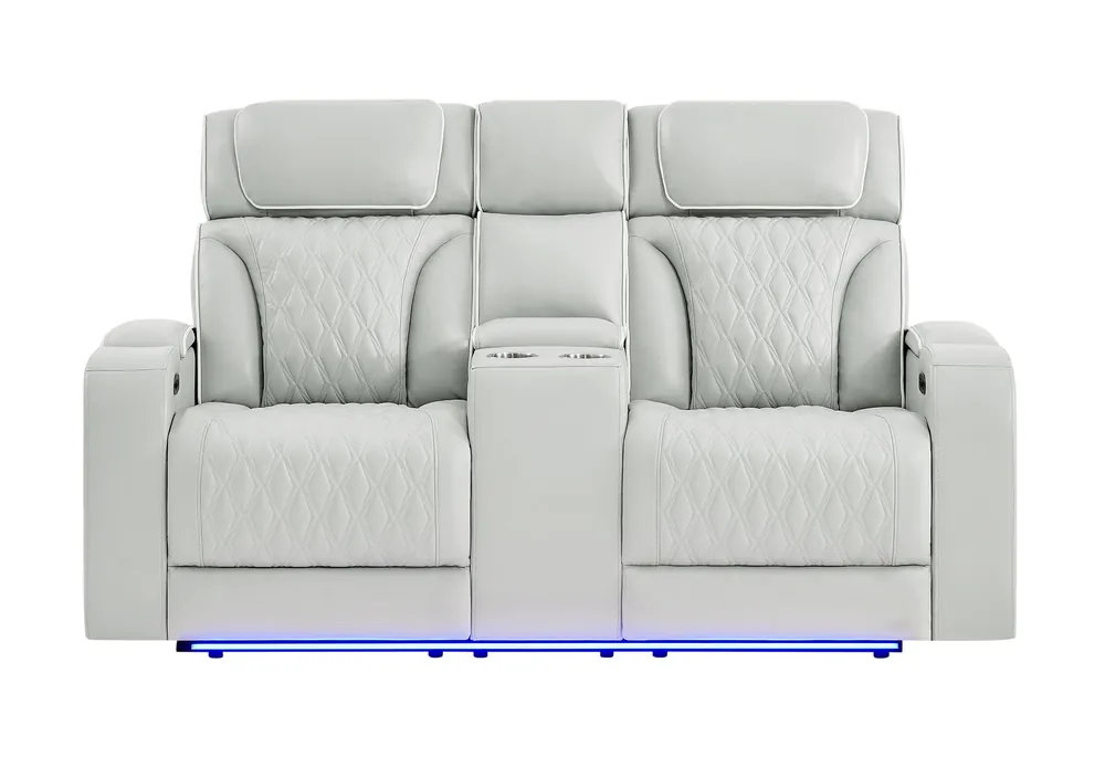 U8611 BLANCHE SILVER PWR CON REC LOVESEAT WITH PHR, LED & SPEAKER - Global Furniture USA