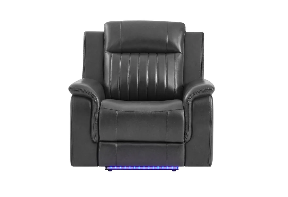 U8879 BLANCHE CHARCOAL WITH BLACK WELT POWER RECLINER WITH LED - Global Furniture USA