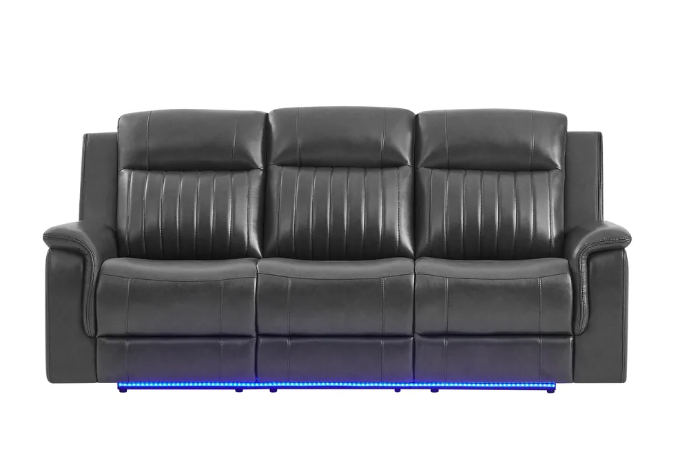 U8879 BLANCHE CHARCOAL PWR REC SOFA W/LED & GLOBAL SURROUND SYSTEM - Global Furniture USA