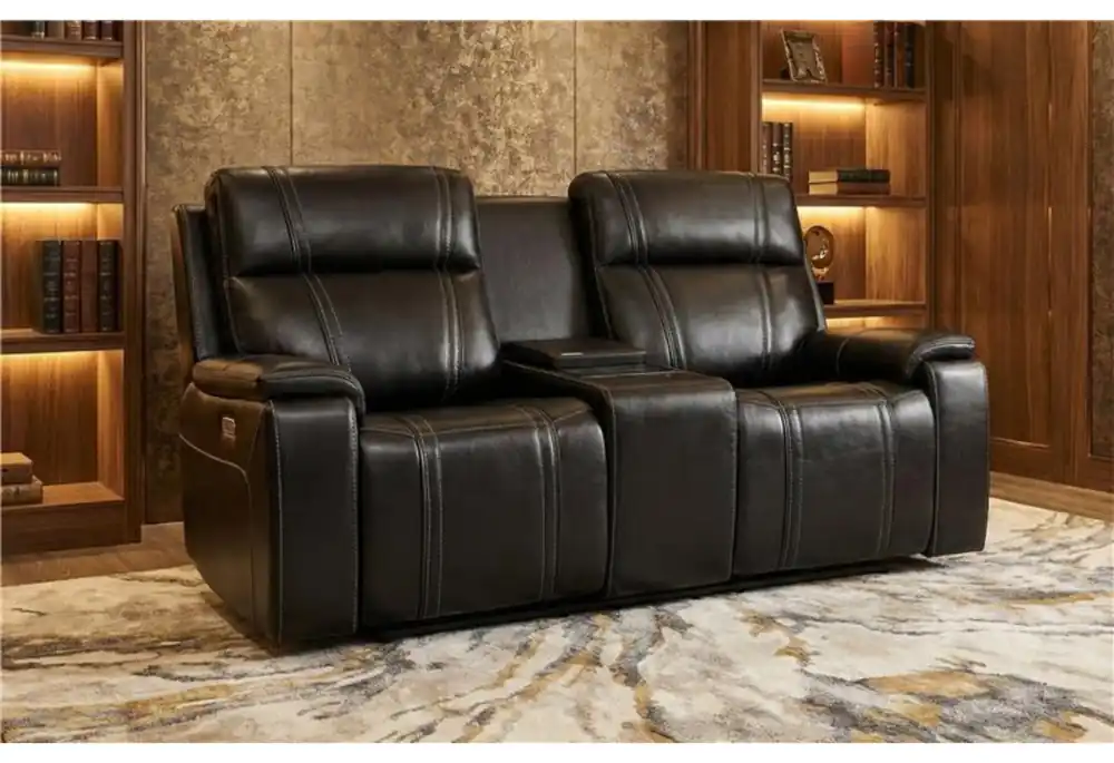 U8880 BLACK LEATHER POWER CONSOLE RECLINING LOVESEAT WITH COOLER - Global Furniture USA