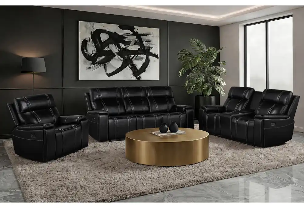 U8880 BLACK LEATHER PWR REC SOFA/PWR CONSOLE REC LOVESEAT/PWR RECLINER - Global Furniture USA