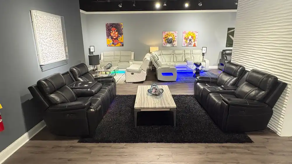 U8881/U8880 BLACK LEATHER PWR REC SOFA/PWR CONSOLE REC LOVESEAT - Global Furniture USA