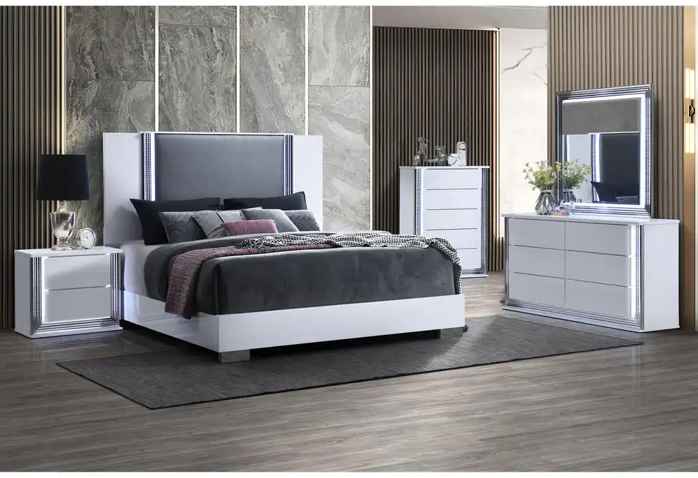 YLIME SMOOTH WHITE KING BED GROUP FULLY SLATTED - Global Furniture USA