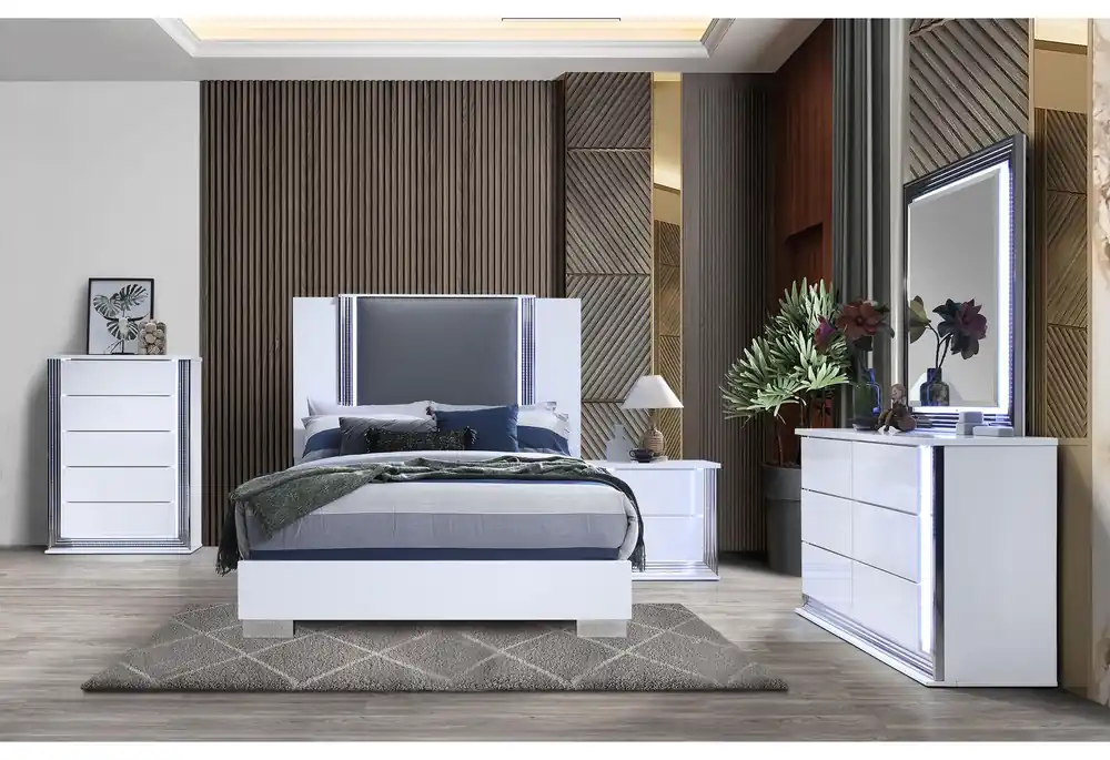 YLIME SMOOTH WHITE DRESSER, MIRROR, NIGHTSTAND - Global Furniture USA