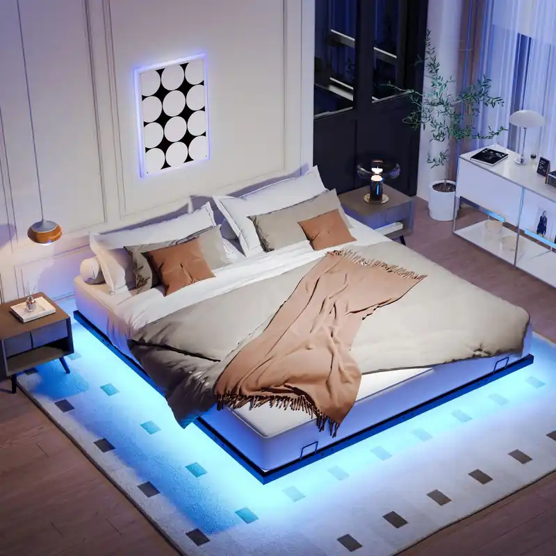 Floating Bed Frames with LED Lights, Metal Platform Bed , Solid and Stable, Noise Free, No Box Spring Needed, Easy Assembly - GIGA