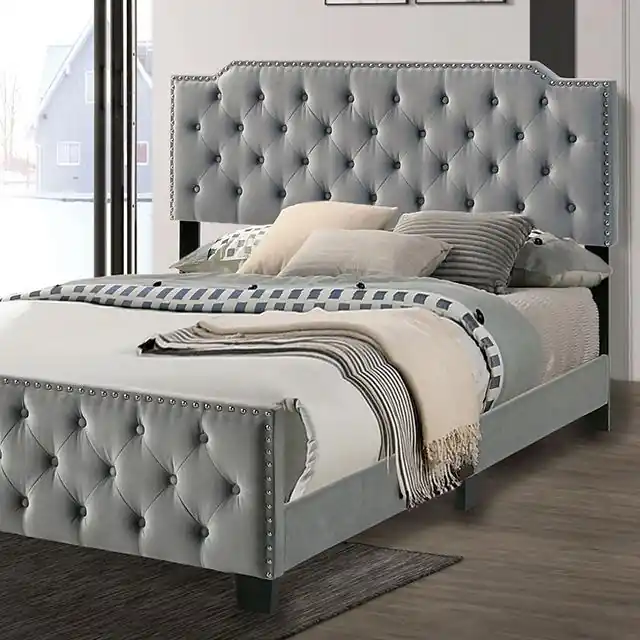 CHARLIZE Cal.King Bed, Gray - FOA East