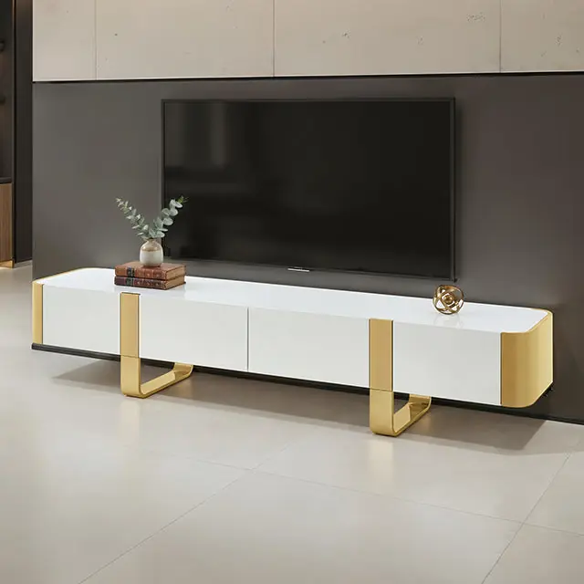 Larvik TV Stand White w/ Gold Frame - FOA East
