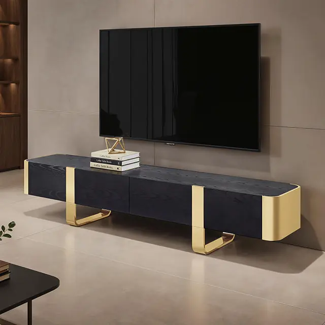 Leknes TV Stand Black w/ Gold Frame - FOA East