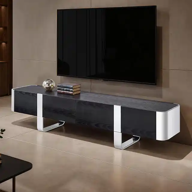 Leknes TV Stand Black w/ Silver Frame - FOA East