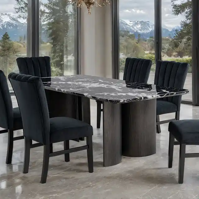 Selsey Dining Table, Black Stone Top - FOA East