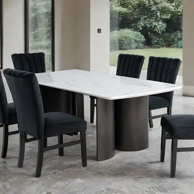 Selsey Dining Table, White Stone Top - FOA East