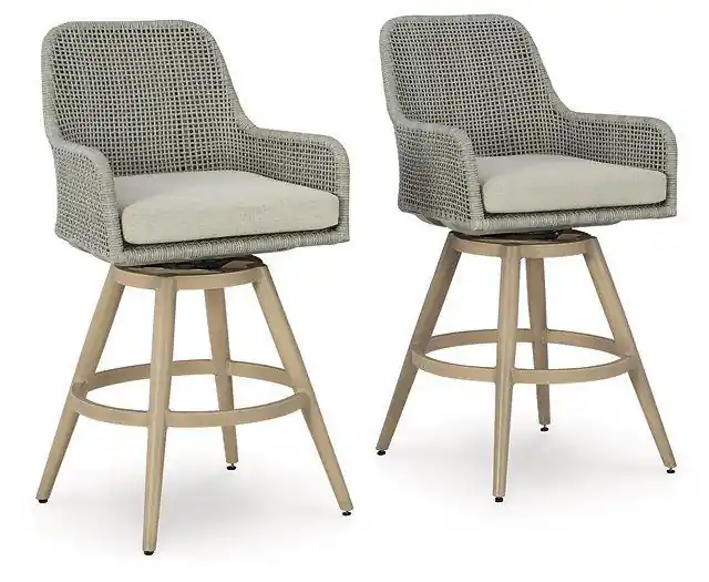 Seton Creek Outdoor Bar Height Barstool with Cushion (Set of 2) - Ashley Furniture
