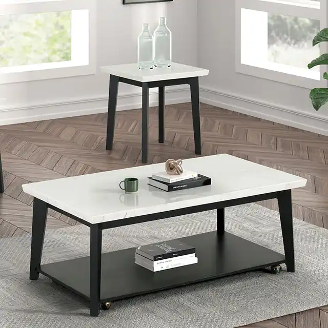 Thisted Rectangle Marble Coffee Table w/ Casters - FOA East