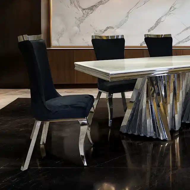 Basilicata 7 Pc Dining Table Set Chrome & Gold 5 - FOA East