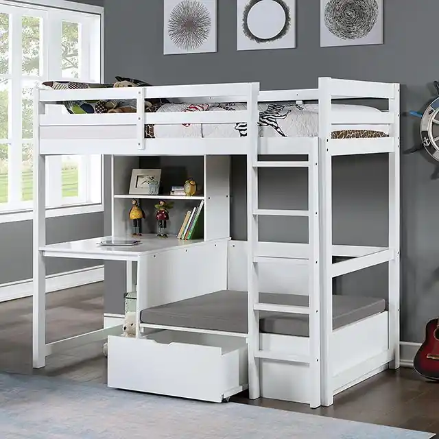 CALLISTUS Twin Workstation Loft Bed, White & Gray - FOA East