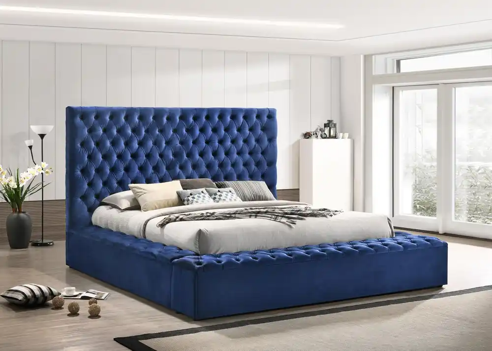 BLUE VELVET QUEEN BED - Factory Furniture Outlet Store