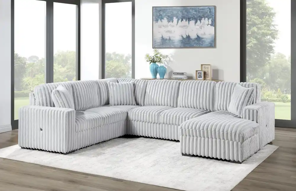 3PC CORDUROY SECTIONAL IN GRAY/BLACK - Factory Furniture Outlet Store