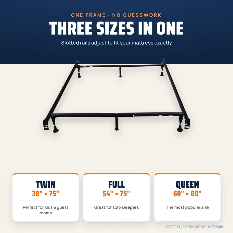 Adjustable Steel Bed Frame, Fits Twin Full Queen – Heavy Duty with Center Support and Glides for Box Spring & Mattress, Easy Assembly, Black - UNITED FURNITURE