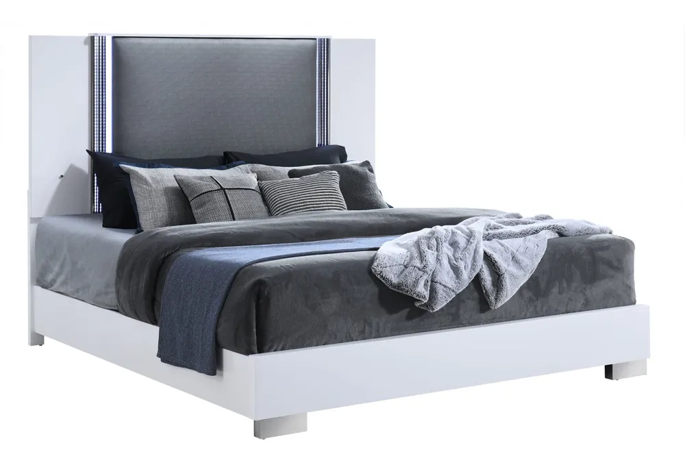 Ylime Smooth White Bed With Led Fully Slatted - Global Furniture USA