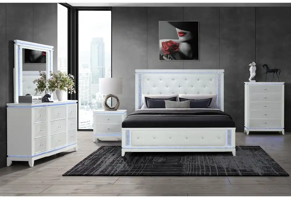 ALINA WHITE FULL BED GROUP WITH LED, COOLER, SPEAKER AND USB - Global Furniture USA
