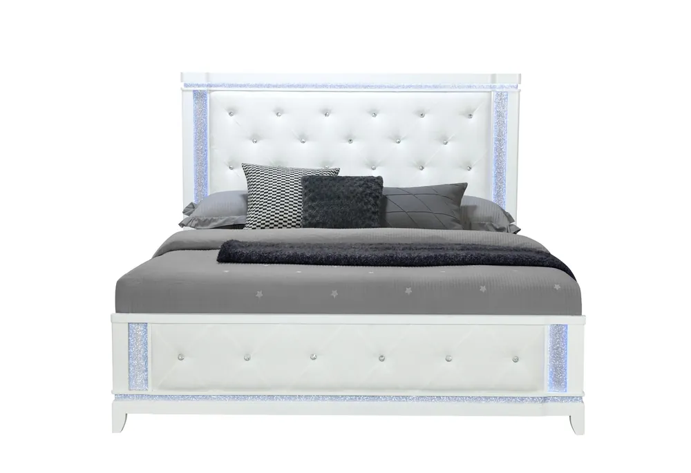 ALINA WHITE KING BED WITH LED - Global Furniture USA