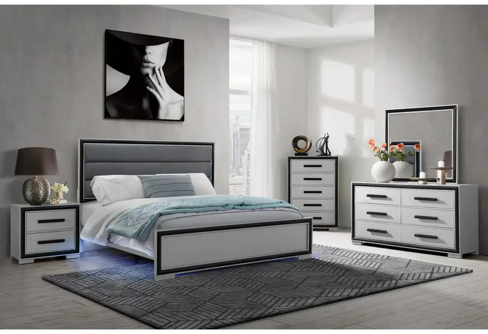AMELIA GREY BLACK KING BED GROUP W/LED - Global Furniture USA