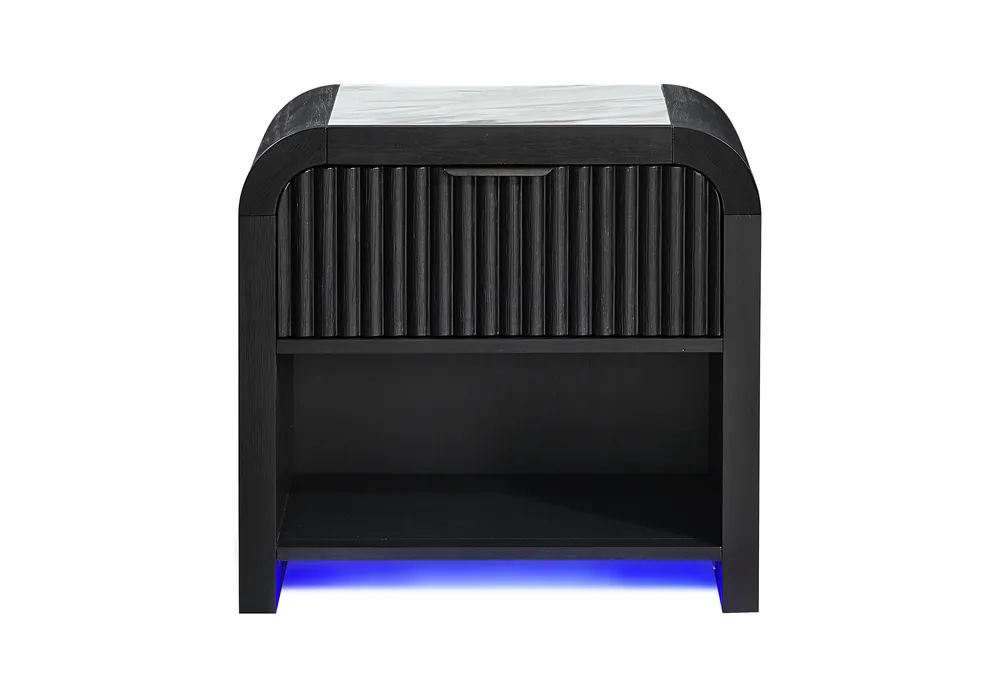 BECKETT WHT/BLK NIGHTSTAND W/LED & SPEAKER - Global Furniture USA