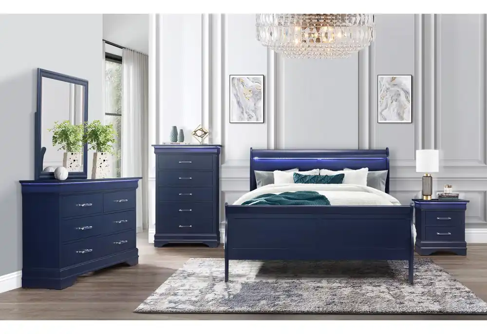 CHARLIE BLUE KING BED GROUP WITH LED - Global Furniture USA