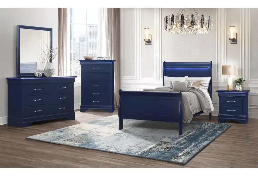 CHARLIE BLUE TWIN BED, DRESSER, MIRROR, & NIGHTSTAND - Global Furniture USA