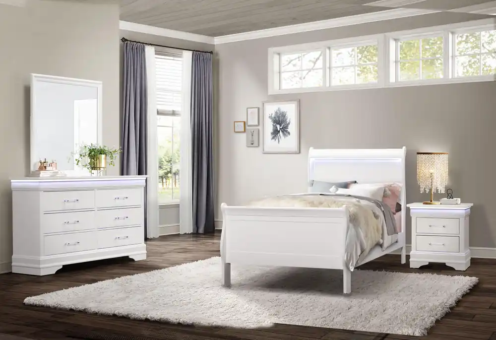 CHARLIE WHITE TWIN BED, DRESSER, MIRROR AND NIGHTSTAND - Global Furniture USA