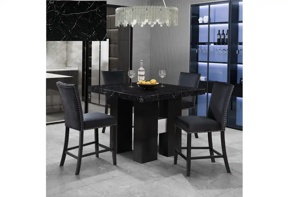 D04 BLACK BAR TABLE + 6 D04BS - Global Furniture USA
