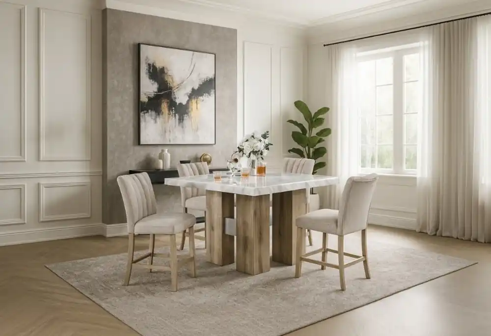 D04 NATURAL BAR TABLE + 6 D8685 BEIGE/NAT BAR STOOL - Global Furniture USA