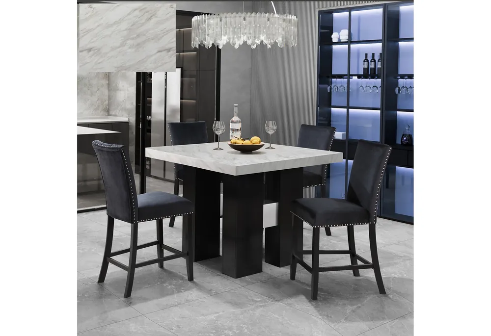 D04 WHITE BAR TABLE AND 6 D04 BLACK BAR STOOL - Global Furniture USA