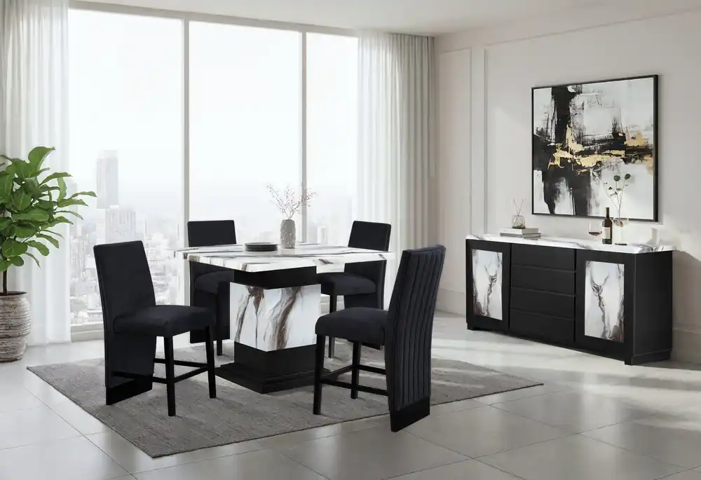 D12 BAR TABLE AND 4 BAR STOOLS - Global Furniture USA
