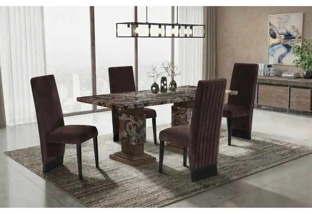 D12 BROWN DINING TABLE WITH 4 D12 BROWN DINING CHAIRS - Global Furniture USA