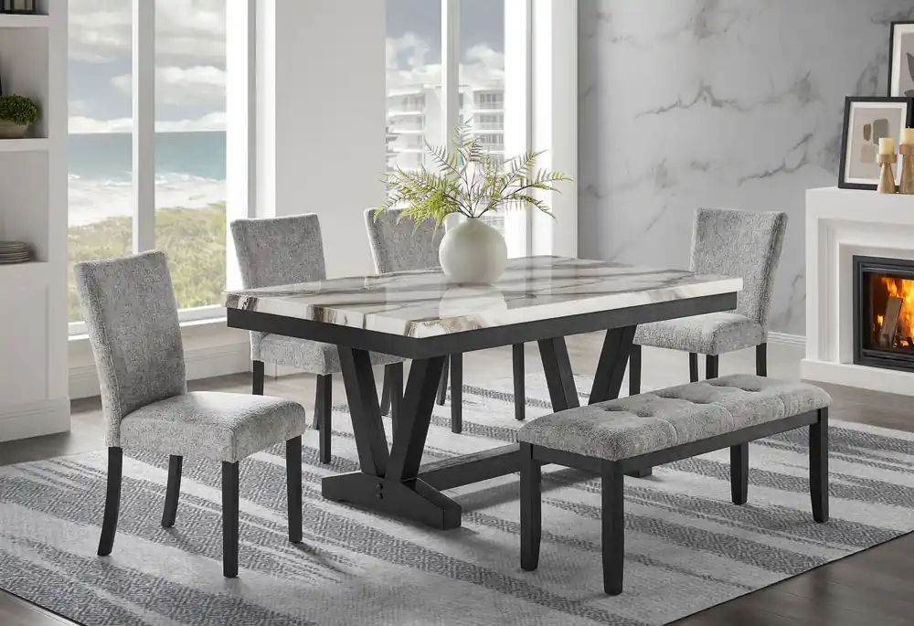 D1319 BLK/WHT DINING TABLE, 4 D1319 LT GREY DC & D1319 LT GREY BN - Global Furniture USA