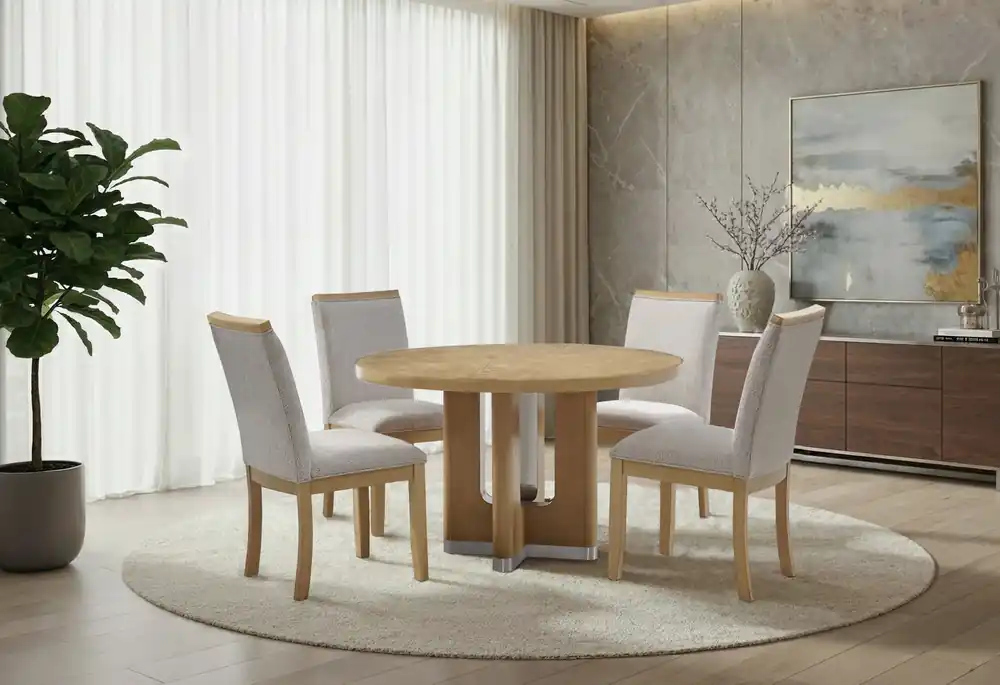 D3124 NATURAL DINING TABLE 48" AND 6 D1248 DINING CHAIR - Global Furniture USA
