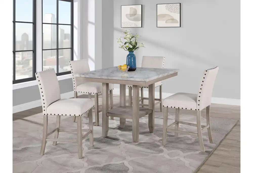 D4010BT NATURAL + 6 D1622BS WHITE - Global Furniture USA