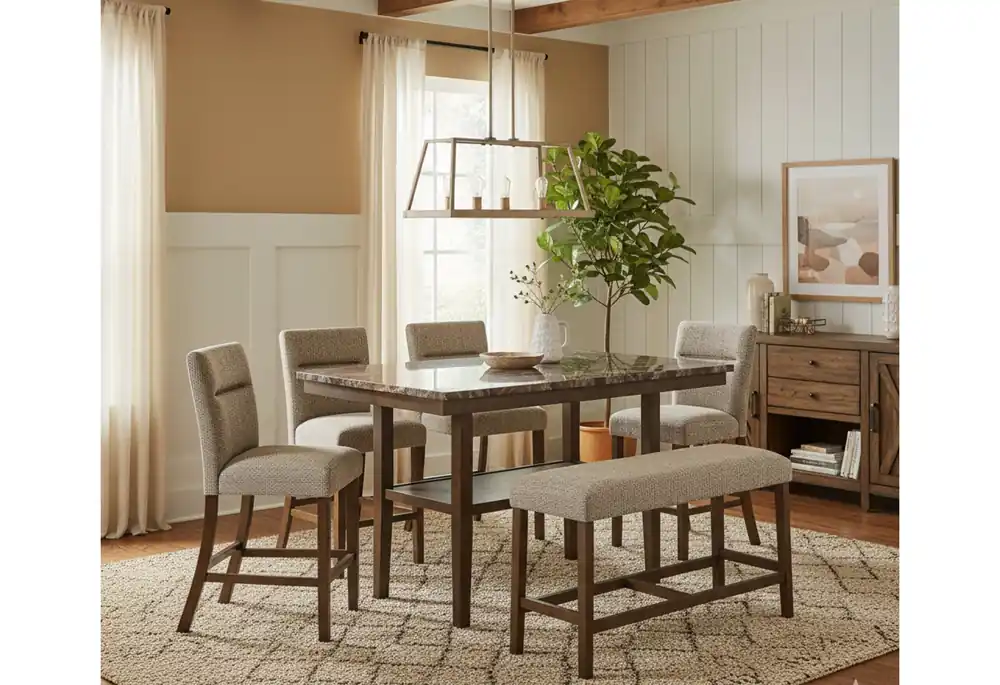 D4355 BROWN BAR TABLE WITH 6 BAR STOOLS - Global Furniture USA