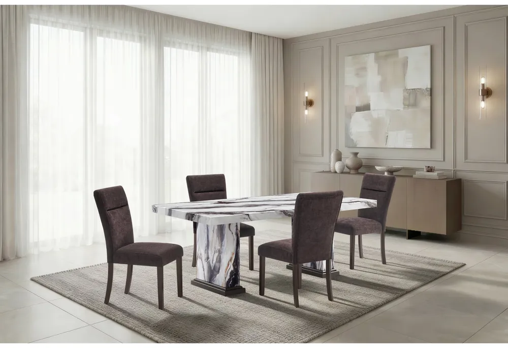 D8212 DINING TABLE WITH 6 D8212 DINING CHAIRS BROWN - Global Furniture USA