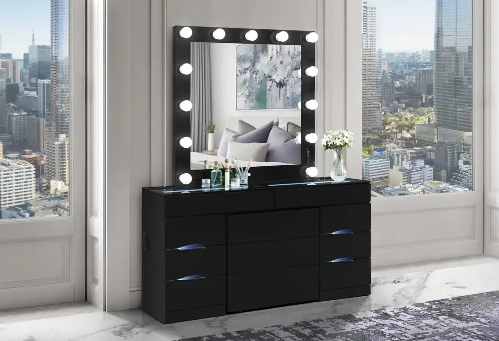 ELLA BLACK VANITY WITH SPEAKER - Global Furniture USA